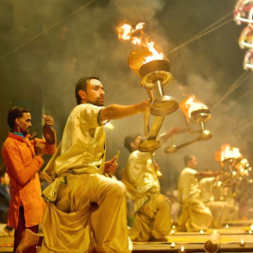 Evening Ganga Aarti ceremony at Kashi in Varanasi